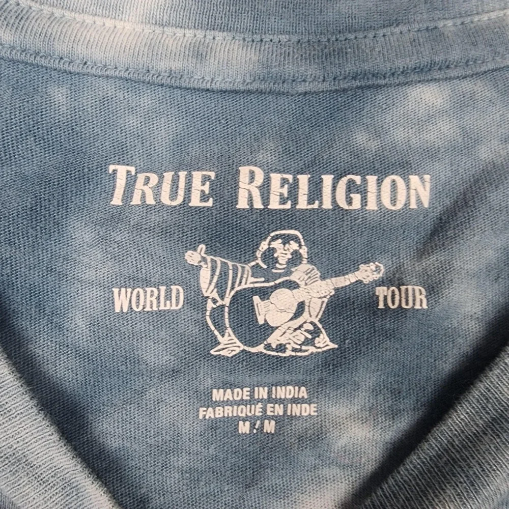 True Religion Shirt Mens Medium Blue Tie Dye Buddha Logo Crewneck Tee Music